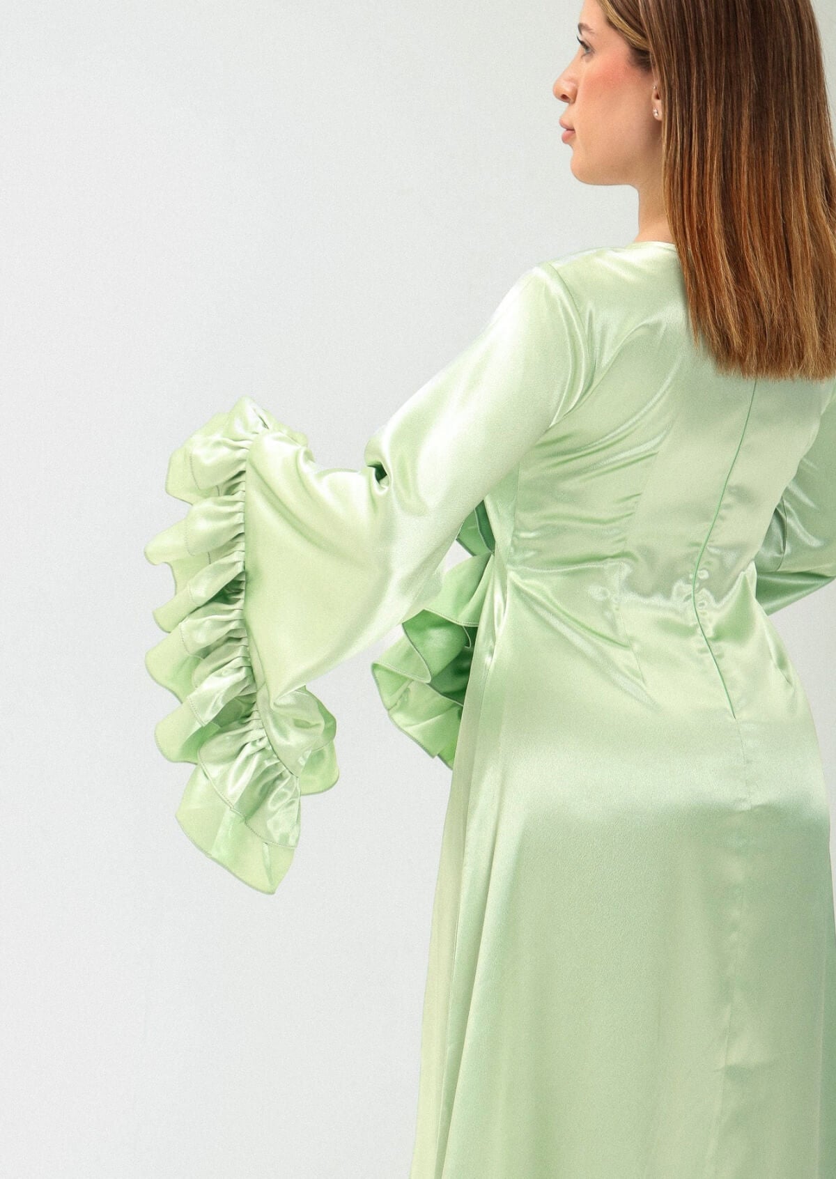 Back view of aya mint green dress