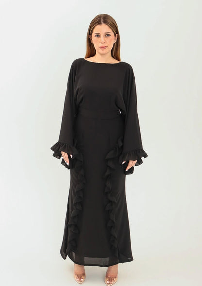 The FM Label: Amber Long Sleeve Dress in Black - Front View