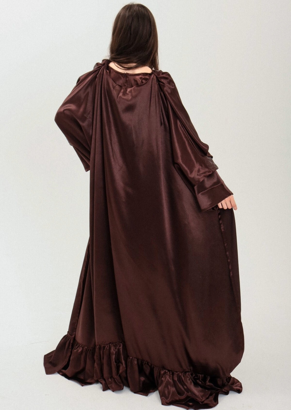 back view of mona coffee brown cape set