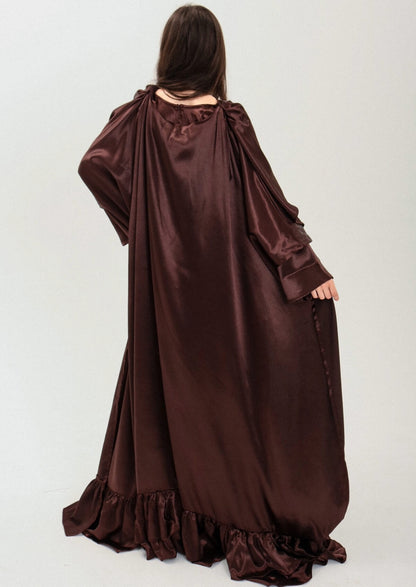 back view of mona coffee brown cape set