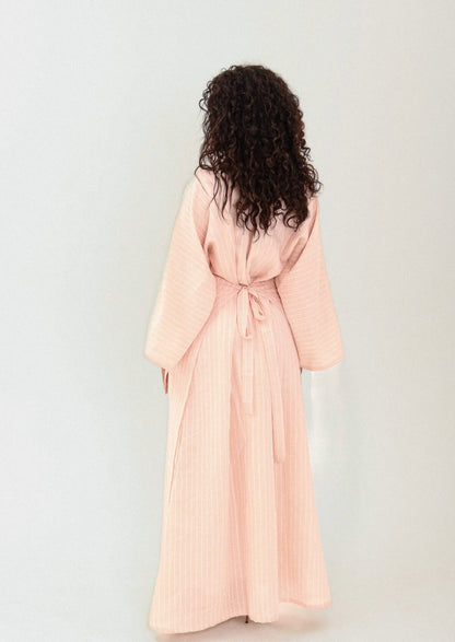 back view of pink mimi shirt dress